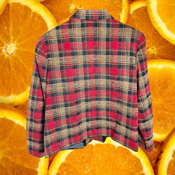 Sag Harbor Women’s Red & Tan Plaid Tweed Button Front Blazer Jacket Size 14 - Picture 3 of 7